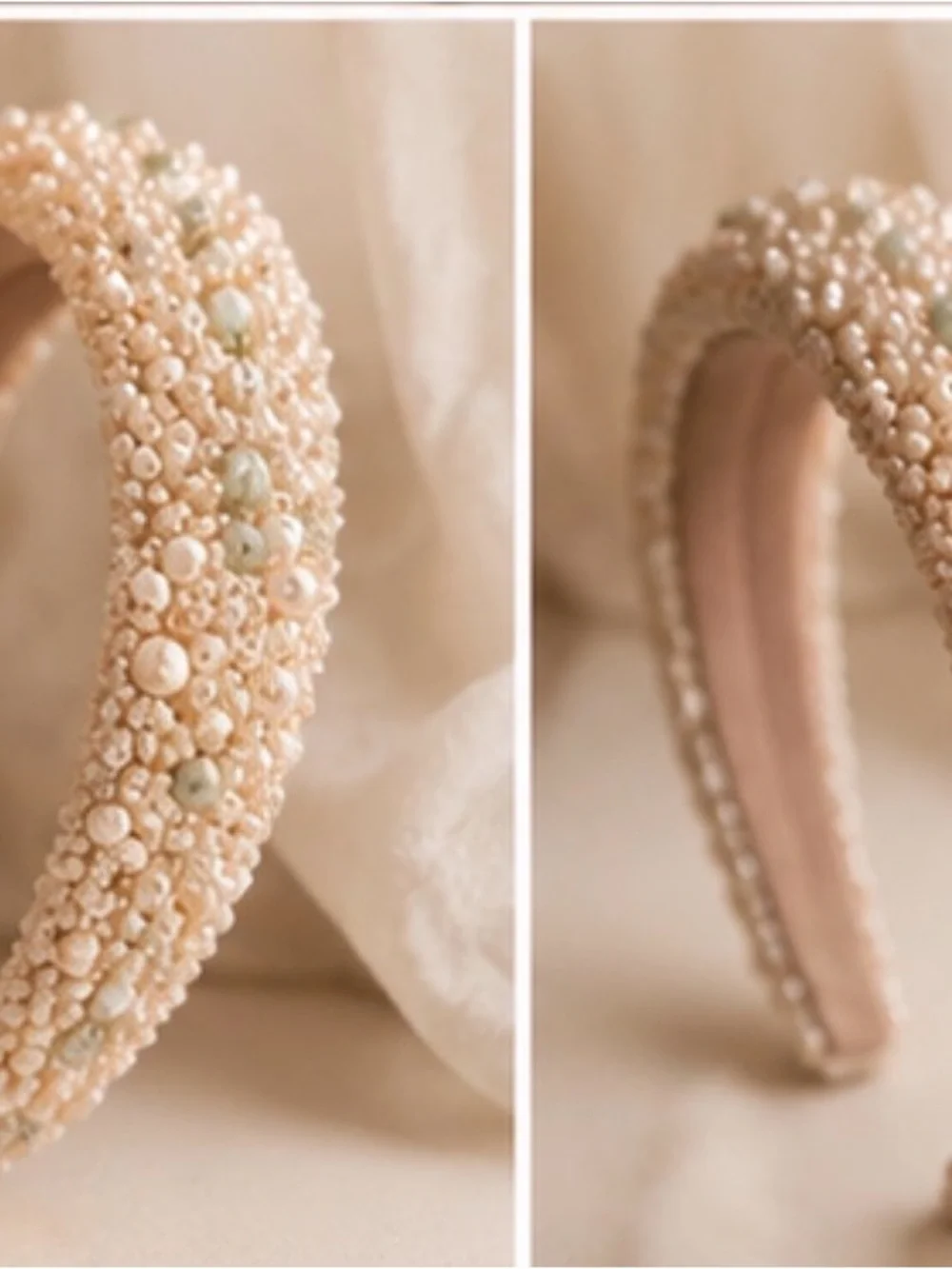 Pearl-Cluster Padded Headband in Blush